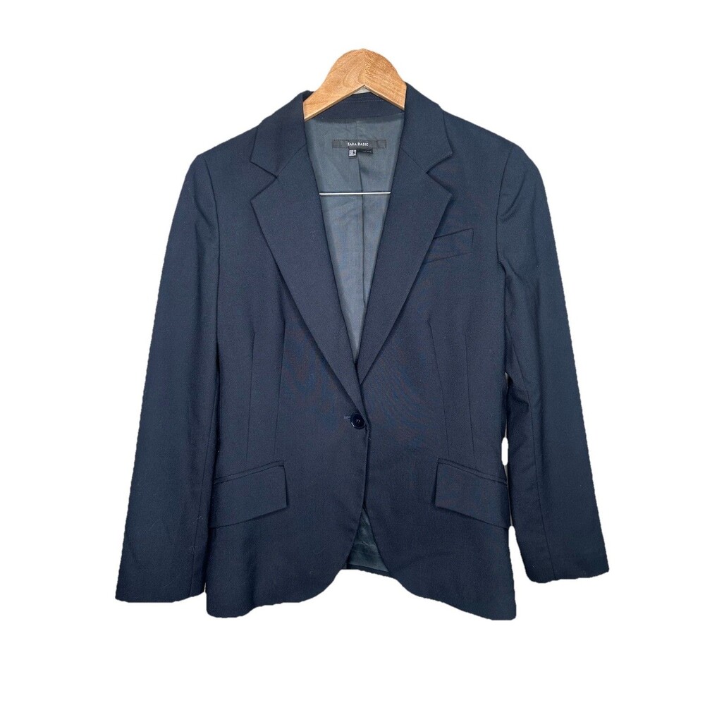 Zara Basic Womens Size 6 Corporate Core Career Tailored Suit Blazer Jacket Navy